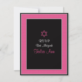 Tarjeta de respuesta de puntos de polka rosa y neg