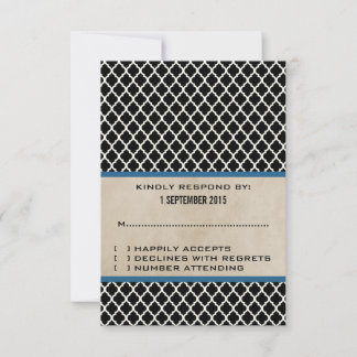 Tarjeta de respuesta de Quatrefoil de Moda Azul