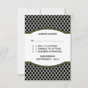 Tarjeta de respuesta de Quatrefoil Elegante Verde