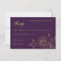 Tarjeta de respuesta de quinceañera floral púrpura