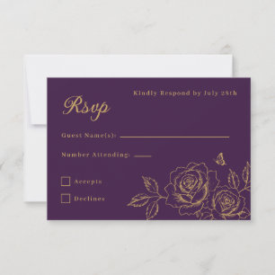 Tarjeta de respuesta de quinceañera floral púrpura