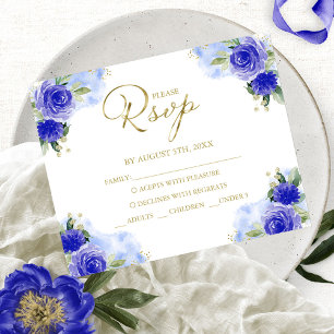 Tarjeta de respuesta de quinceañera real azul de p