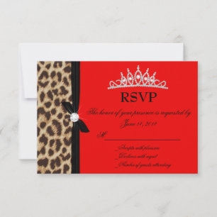 tarjeta de respuesta de Quinceañera roja leopardo