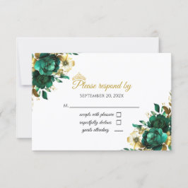 Tarjeta de respuesta de Quinceñera esmeralda y dor