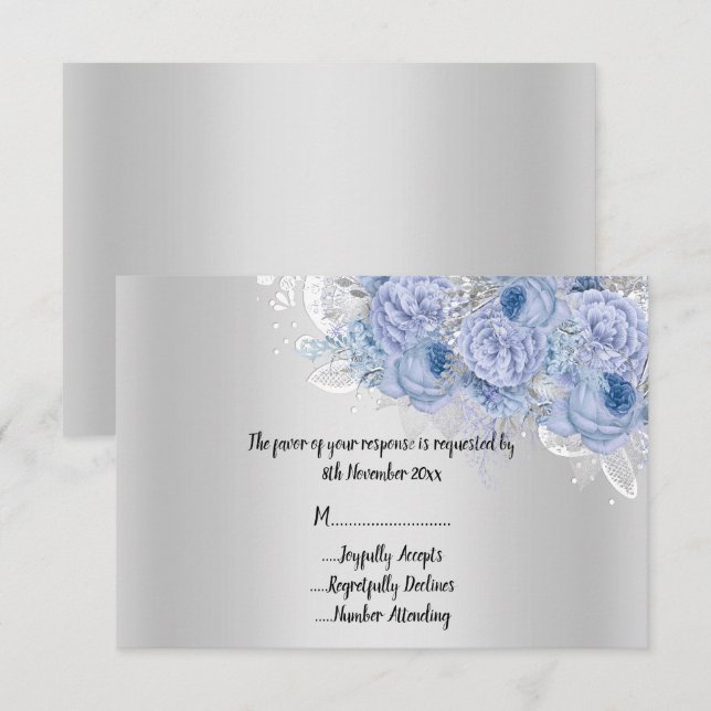 Tarjeta de respuesta de ramo de flores de plata me (Anverso / Reverso)