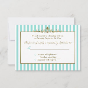 Tarjeta de respuesta de rayas Aqua y Blanco con vo