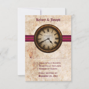 Tarjeta de respuesta de reloj antiguo, fucsia