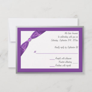 Tarjeta de respuesta de RIBBON IMPRESO morado, bla