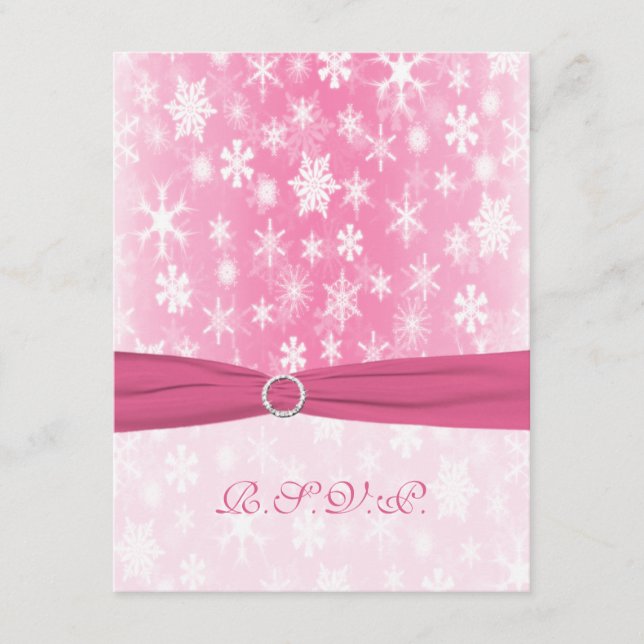 Tarjeta de respuesta de RIBBON rosa y copos de nie (Anverso)
