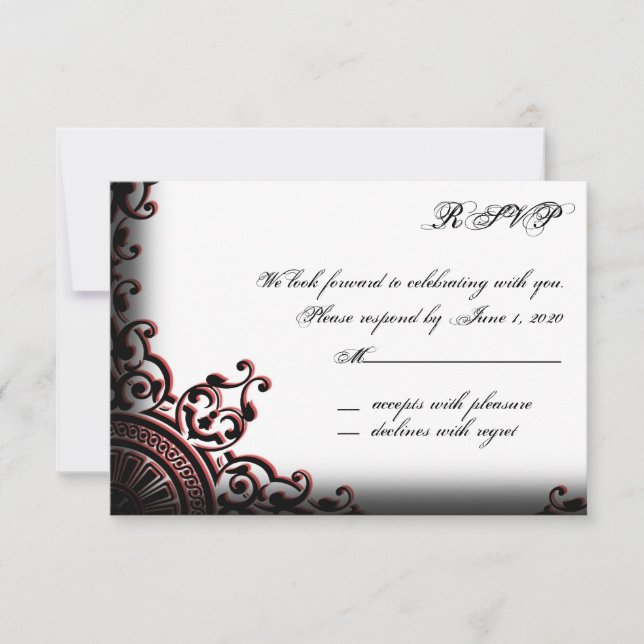 Tarjeta de respuesta de rollo gótico negro y rojo (Anverso)