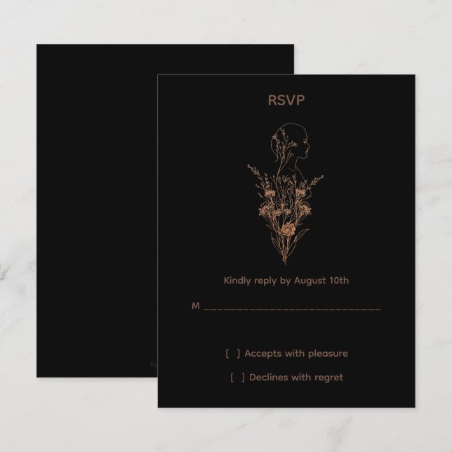 Tarjeta de respuesta de rosa dorada de flor silves (Anverso / Reverso)