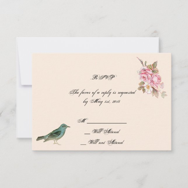Tarjeta de respuesta de rosa rosa rosa rosa y Boda (Anverso)