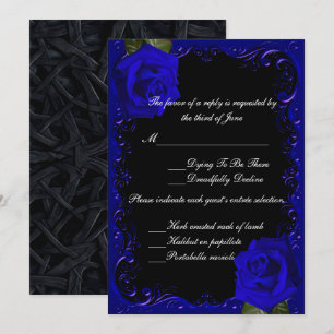 Tarjeta de respuesta de rosas azules góticas elega