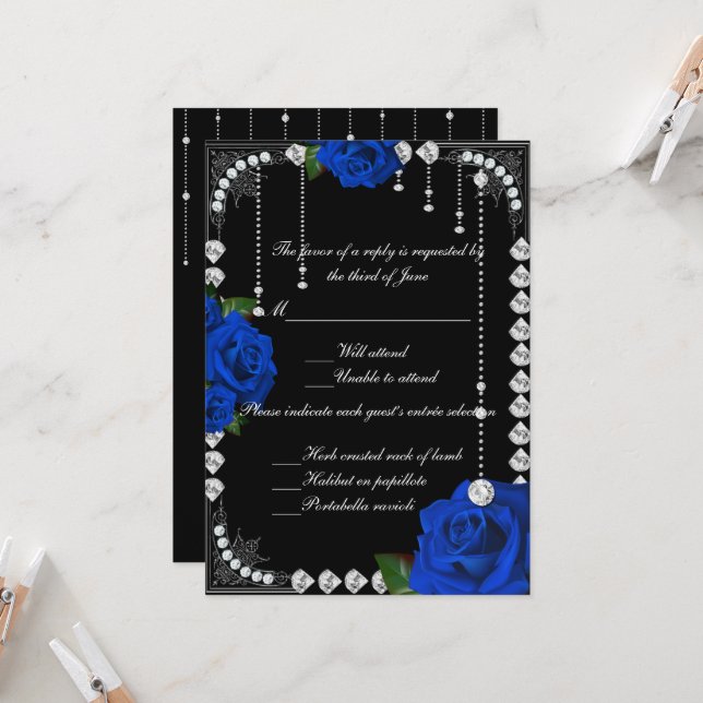 Tarjeta de respuesta de rosas azules románticas y  (Anverso/Reverso In Situ)