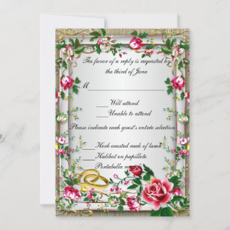 Tarjeta de respuesta de rosas rojas rústicas elega