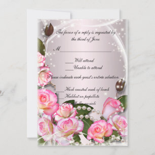 Tarjeta de respuesta de rosas rosadas y perlas ele