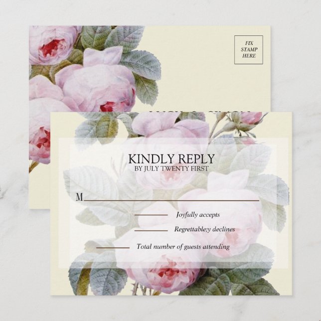 Tarjeta de respuesta de rosas vintage Isabella II (Anverso / Reverso)