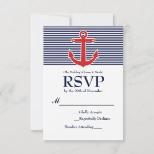 Tarjeta de respuesta de RSVP a rayas náuticas de A