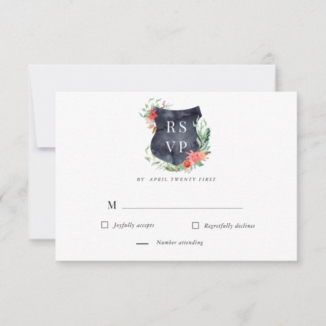 Tarjeta de respuesta de RSVP con cresta de acuarel (Anverso)