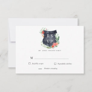 Tarjeta de respuesta de RSVP con cresta de acuarel