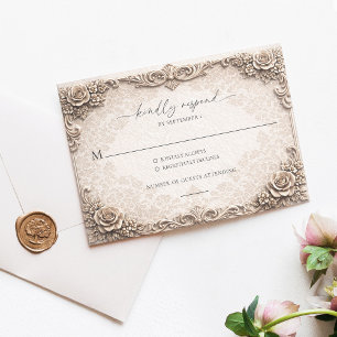 Tarjeta de respuesta de RSVP de boda barroca marfi