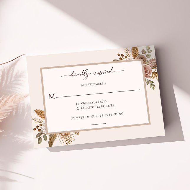Tarjeta de respuesta de RSVP de boda boho floral e (Elegant Floral Boho Wedding RSVP Response Card)
