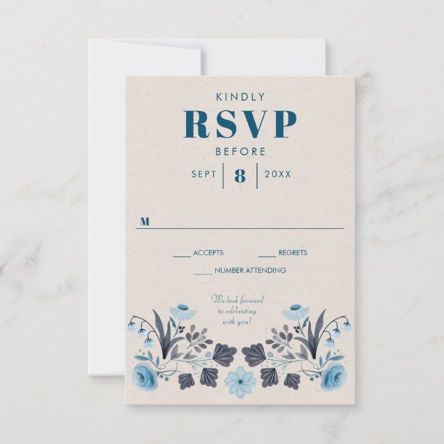 Tarjeta de respuesta de RSVP de boda boho folk mod (Anverso)