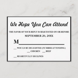 Tarjeta de respuesta de RSVP de boda con raya de p
