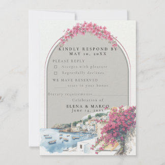 Tarjeta de respuesta de RSVP de boda costera medit