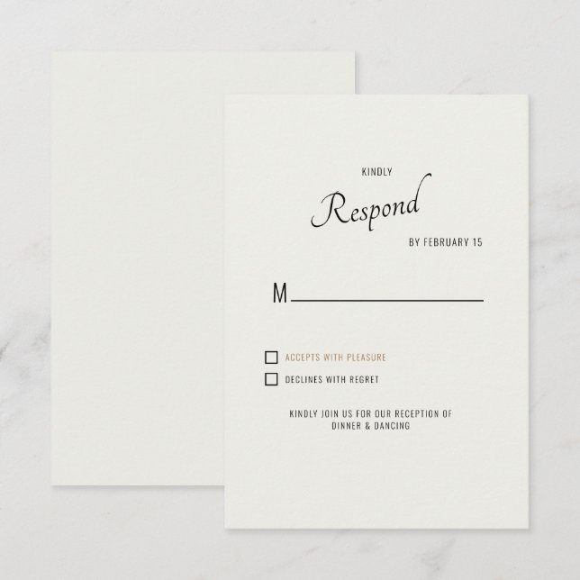 Tarjeta de respuesta de RSVP de boda de crema con  (Anverso / Reverso)