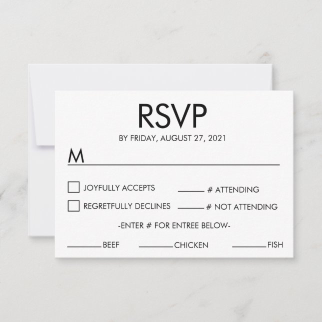Tarjeta de respuesta de RSVP de boda de nombre mod (Anverso)