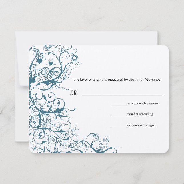 Tarjeta de respuesta de RSVP de boda de pájaros y  (Anverso)
