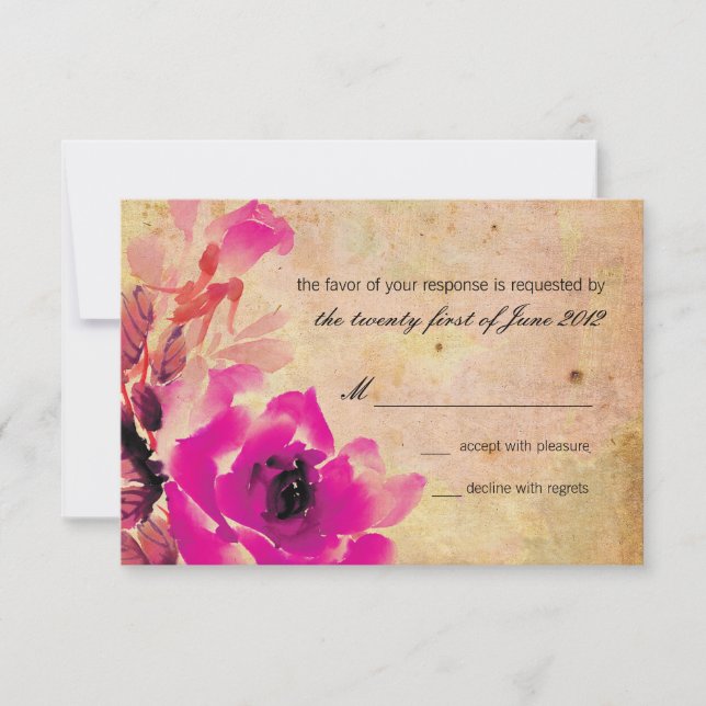 Tarjeta de respuesta de RSVP de boda de rosa rosa  (Anverso)
