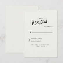 Tarjeta de respuesta de RSVP de boda de texto negr