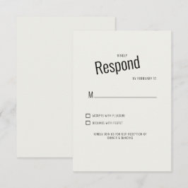 Tarjeta de respuesta de RSVP de boda de texto negr