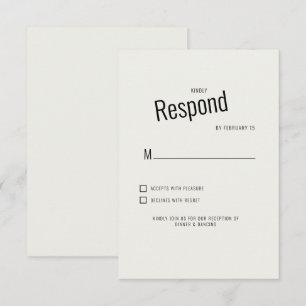Tarjeta de respuesta de RSVP de boda de texto negr