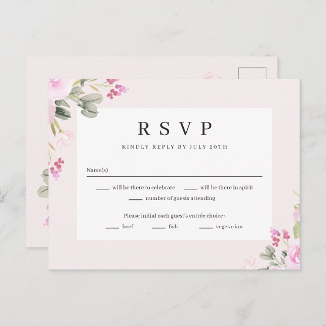 Tarjeta de respuesta de RSVP de boda floral de jar (Anverso / Reverso)