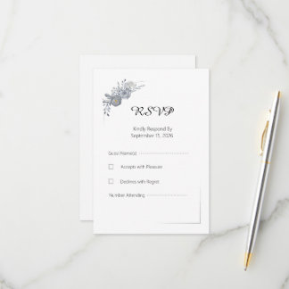 Tarjeta de respuesta de RSVP de boda floral gris e