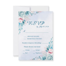 Tarjeta de respuesta de RSVP de boda floral teal