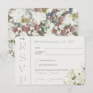 Tarjeta de respuesta de RSVP floral de flor silves