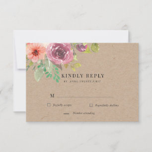 Tarjeta de respuesta de RSVP floral de verano rúst