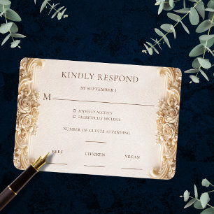Tarjeta de respuesta de RSVP floral dorada ornamen
