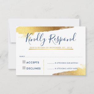TARJETA DE RESPUESTA DE RSVP oro dorado azul marin