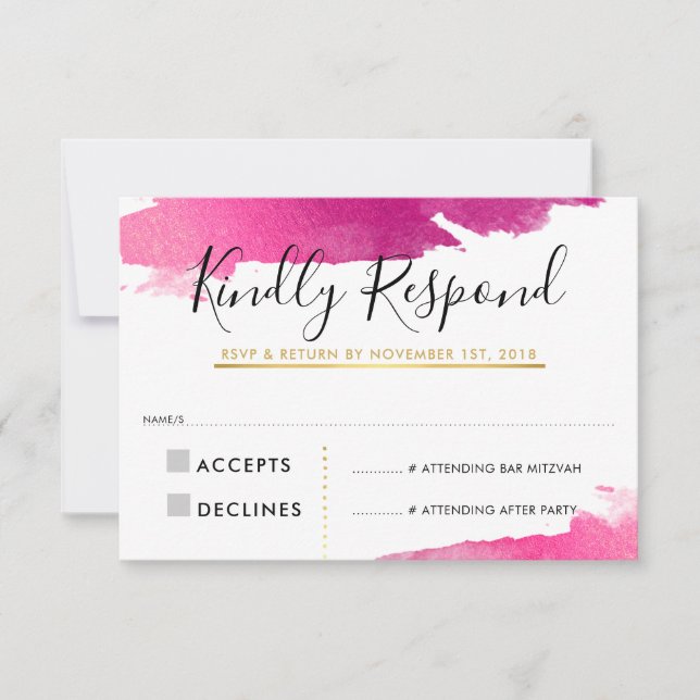 TARJETA DE RESPUESTA DE RSVP oro dorado rosa negro (Anverso)