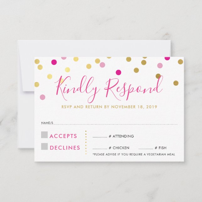 TARJETA DE RESPUESTA DE RSVP Papel de confeti spot (Anverso)