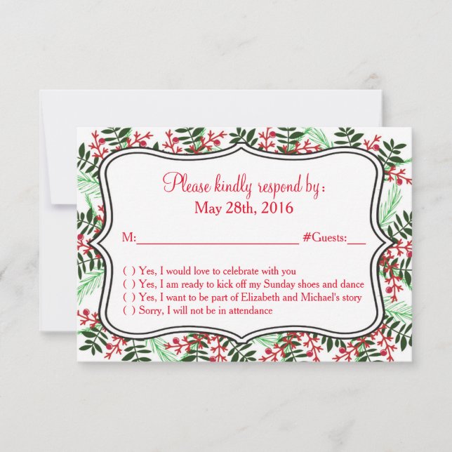 Tarjeta de respuesta de RSVP para boda de Navidad  (Anverso)