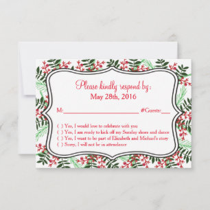 Tarjeta de respuesta de RSVP para boda de Navidad,