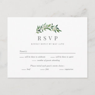 Tarjeta de respuesta de RSVP para boda de vegetaci