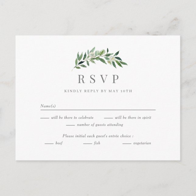 Tarjeta de respuesta de RSVP para boda de vegetaci (Anverso)
