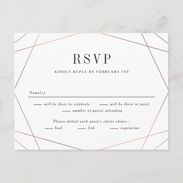 Tarjeta de respuesta de RSVP para boda Geo Frame (Anverso)